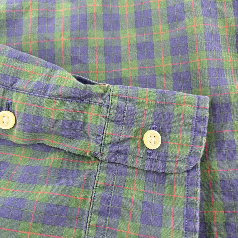 Polo Ralph Lauren Blake Shirt Men Large Green Blue Plaid Cotton Button Down